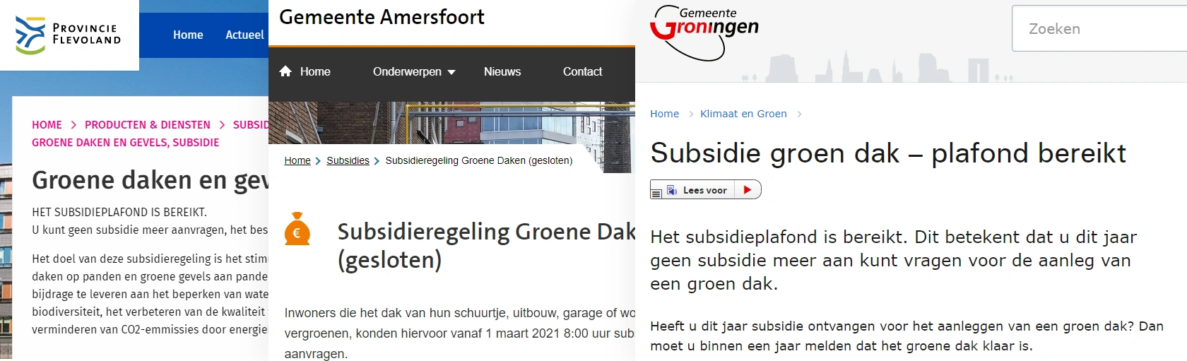 afbeelding screenshots overheidswebsites waarbij subsidieplafond bereikt is